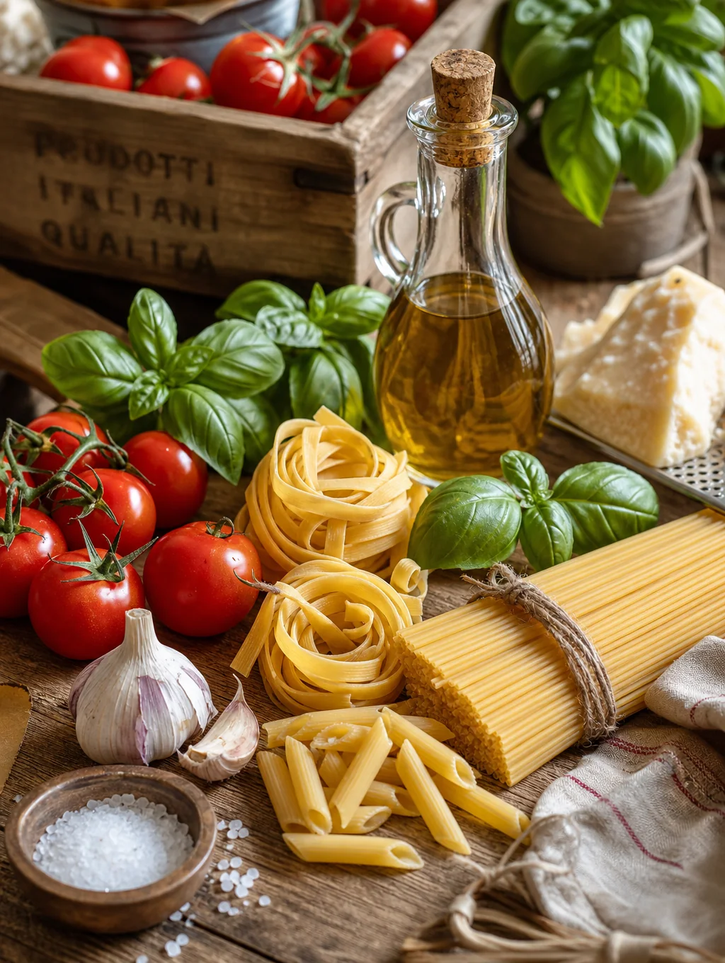 Fresh Italian ingredients, rustic whole garlic, cold pressed olive oil and aged cheese
